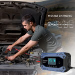 Qoltec Inteligentna ładowarka do  akumulatora STD AGM GEL LiFePO4 |  Prostownik z funkcją naprawy |12-24V |10A |  LCD | 9 - stopniowe ładowanie - 9