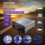 Qoltec Przetwornica napięcia | 1500W | 3000W | 12V na 230V | Czysty Sinus | USB |LiFePO4