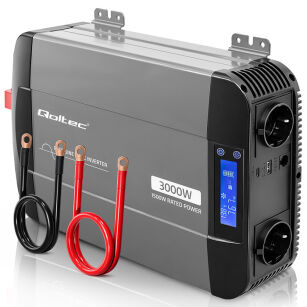 Qoltec Przetwornica napięcia | 1500W | 3000W | 12V na 230V | Czysty Sinus | USB |LiFePO4