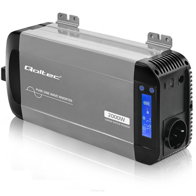 Qoltec Przetwornica napięcia | 1000W | 2000W | 12V na 230V | Czysty Sinus | USB |LiFePO4